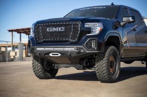 GMC Sierra 1500 Bumper - Front - Addictive Desert Designs - Stealth Fighter w/Winch Mount, Sensor Cutouts - Hammer Black - 2019